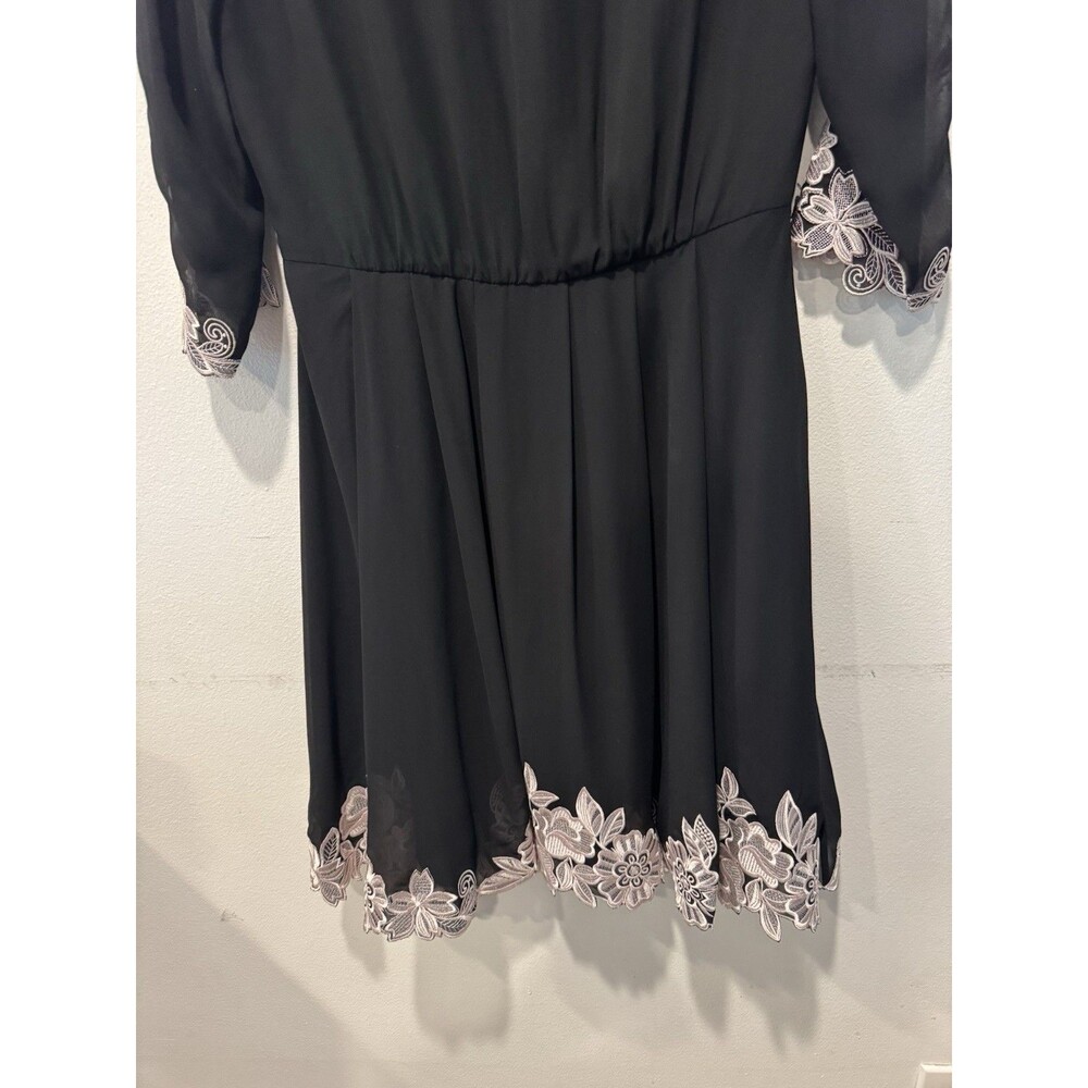 Ted Baker Feay Black Heavy Embroidered Lace Trim Fit & Flare Cocktail Dress Sz 1 - Picture 5 of 11